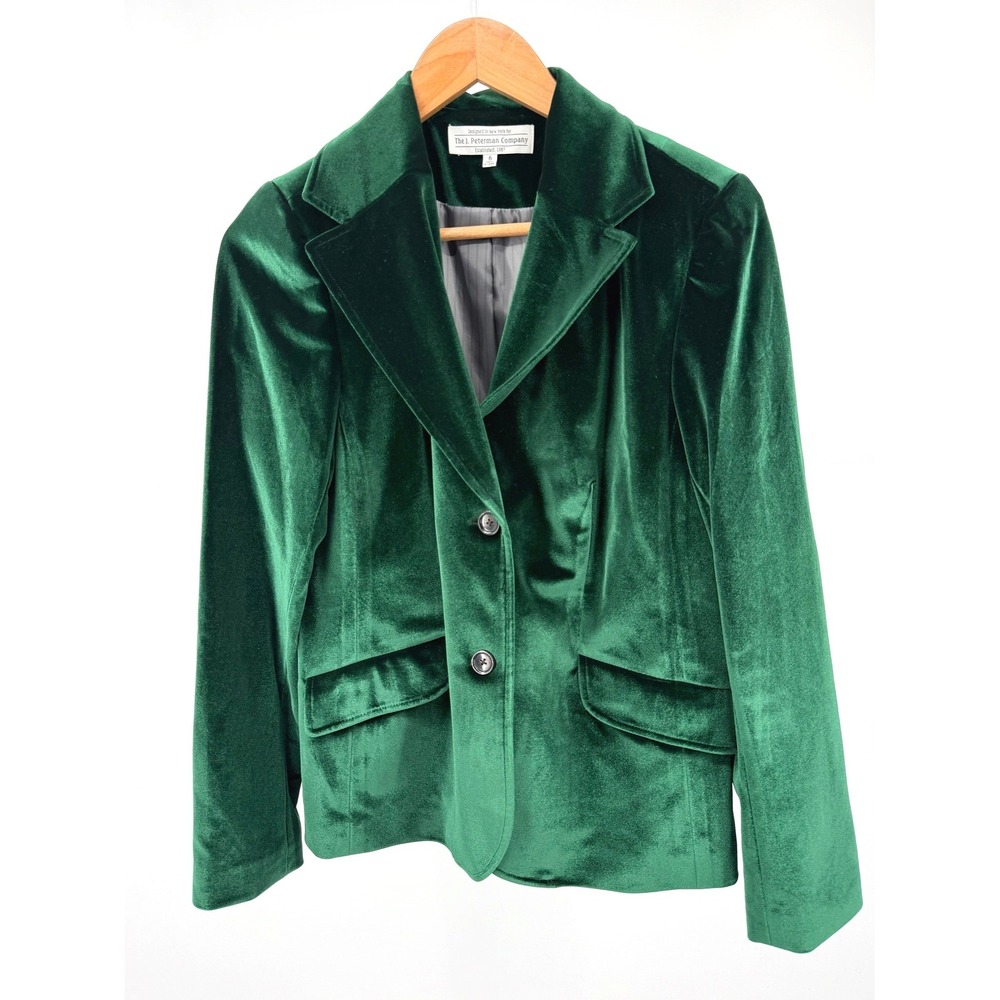 J. Peterman Womens 6 Green Velvet Blazer Jacket 2 Button Christmas Holiday